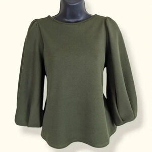 Green Envelope Puffy Sleeve Blouse